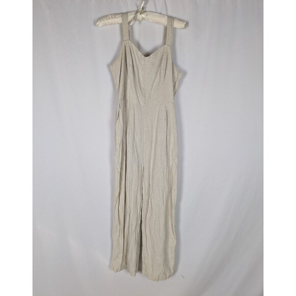 Old Navy Jumpsuit L Women's Beige Linen Fit & Flare Linen Blend Smocked Back - Picture 2 of 9